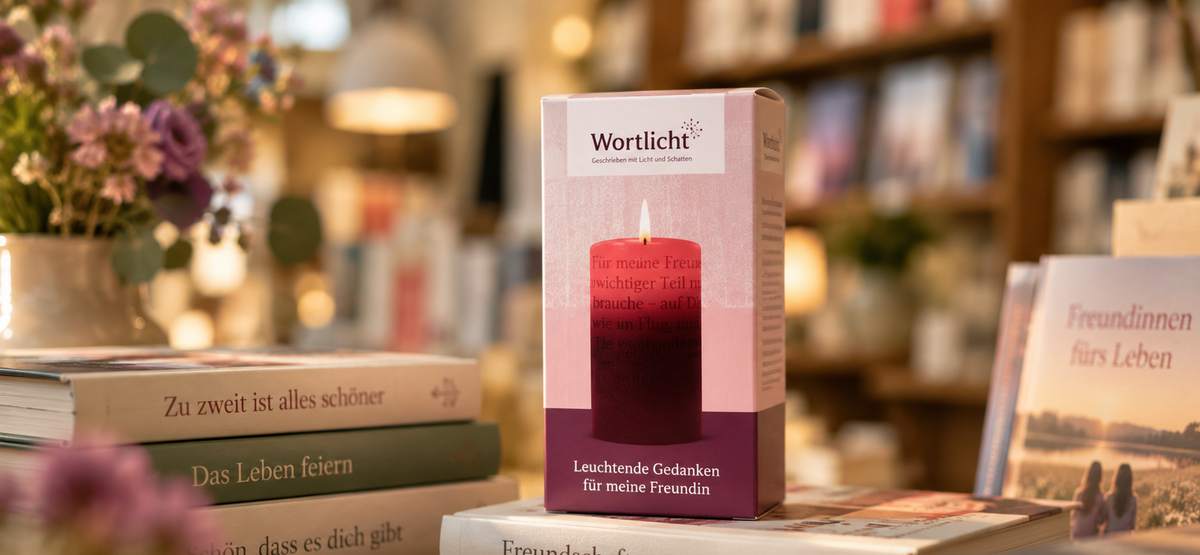 Wortlicht Kerze für meine Freundin. Mit einfühlsamem Spruch zur Freundschaft