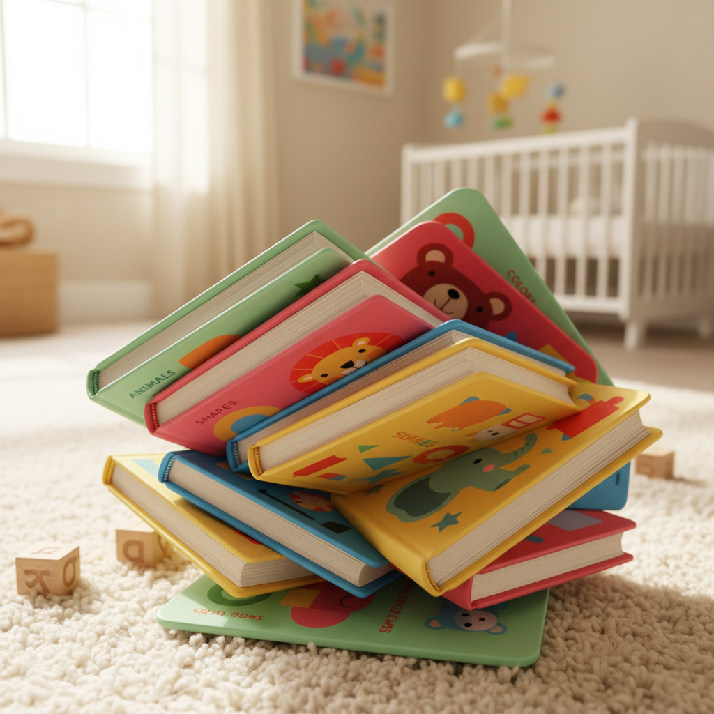 Pappbücher liegen in einem Kinderzimmer