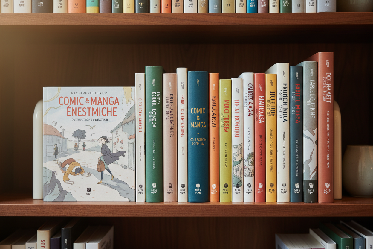 Ein Regal voller Comics, Graphic Novels und Manga