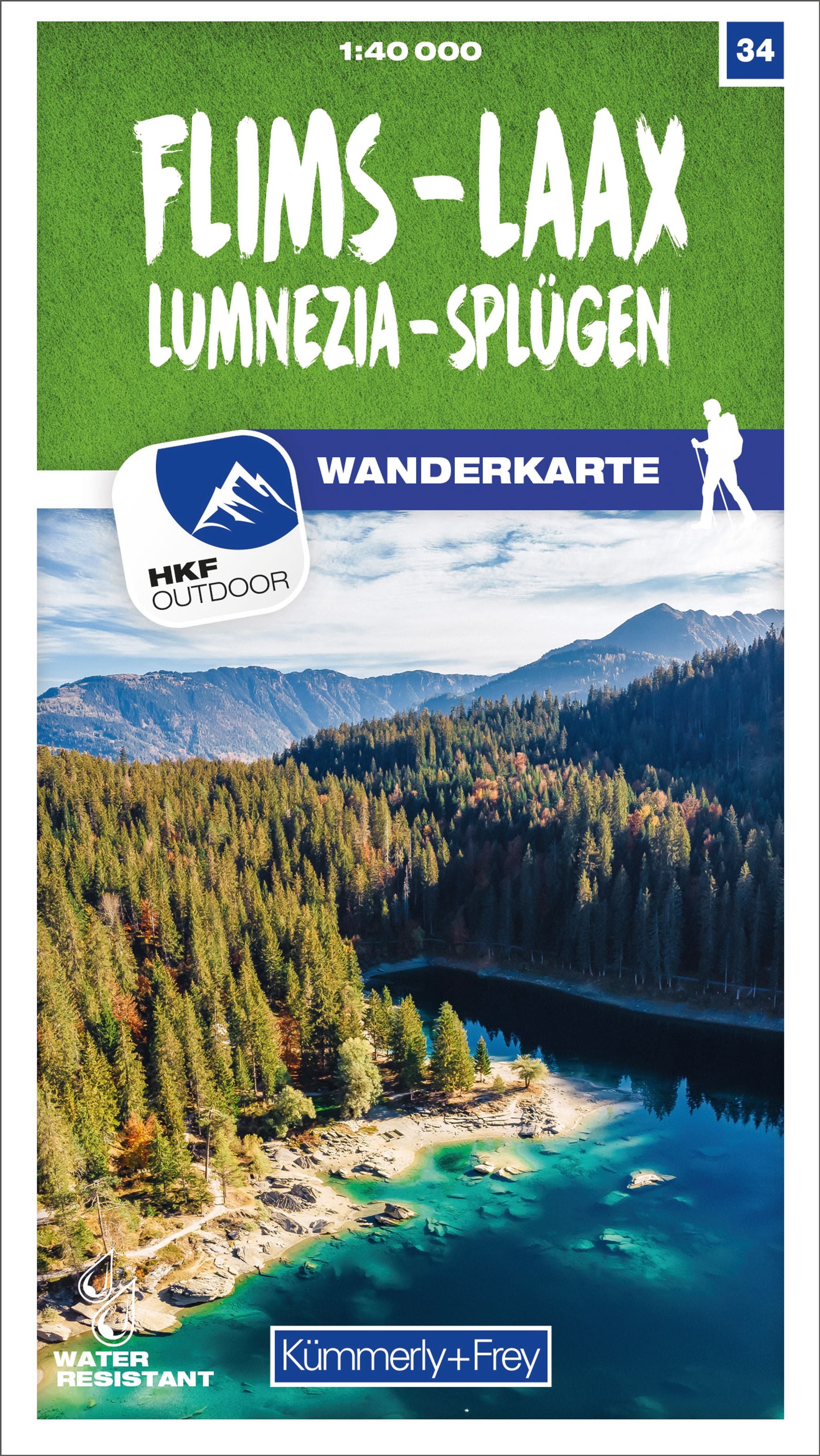 Flims - Laax Lumnezia - Splügen 34 Wanderkarte 1:40 000 matt laminiert. 1:40'000