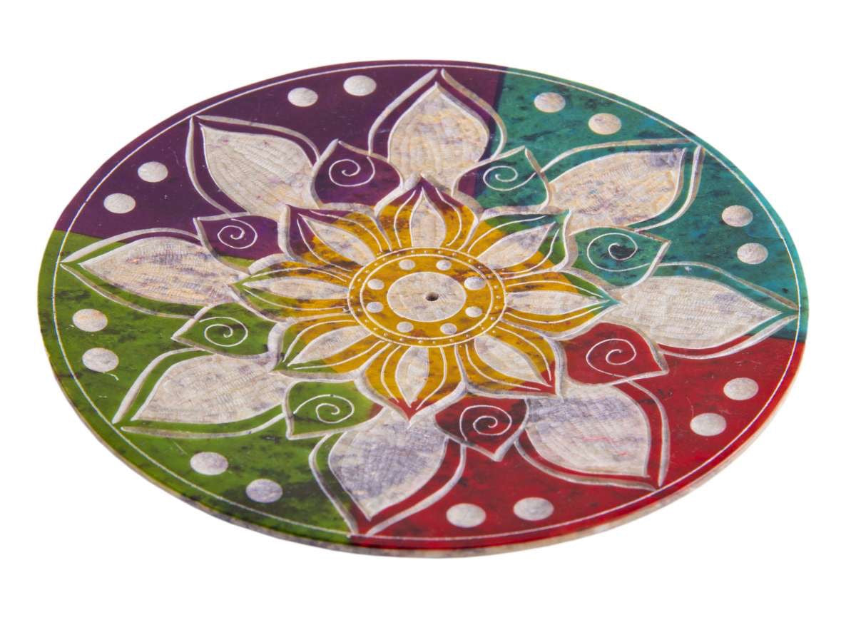 Specksteinhalter rund Buntes Mandala