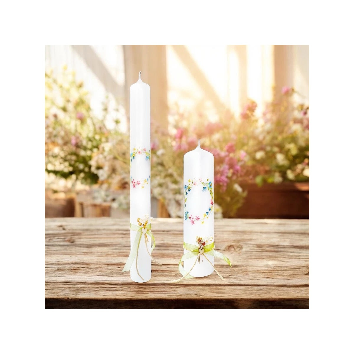 Festkerze mit Blumenkranz – Ein zartes Licht für besondere Momente 400x40mm