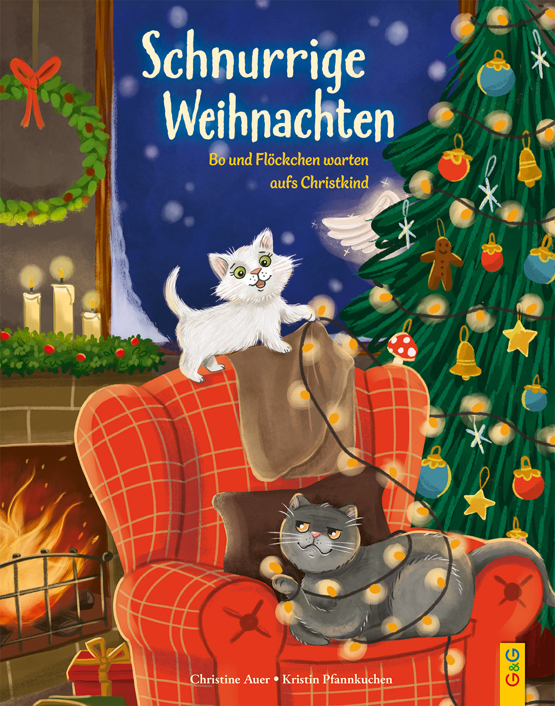von Christine Auer, illustriert von Kristin Pfannkuchen: Schnurrige Weihnachten - Bo und Flöckchen warten aufs Christkind -   Bilderbücher - Geschichten für alle Kinder