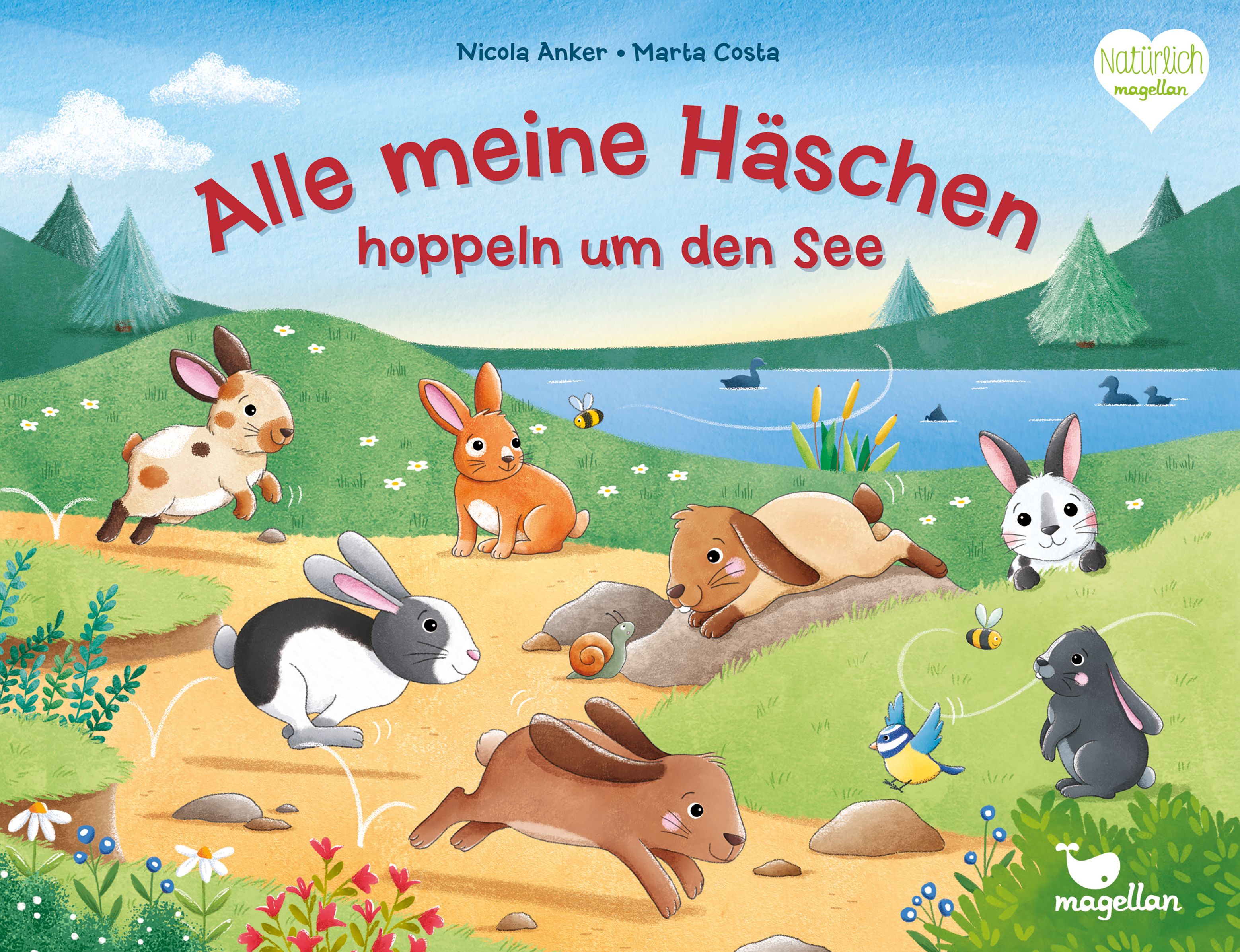 von Nicola Anker, illustriert von Marta Costa: Alle meine Häschen hoppeln um den See -   Pappbücher