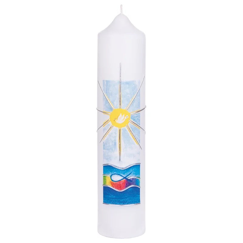 Taufkerze "Sonne, Wellen, Fisch" Tischkerze