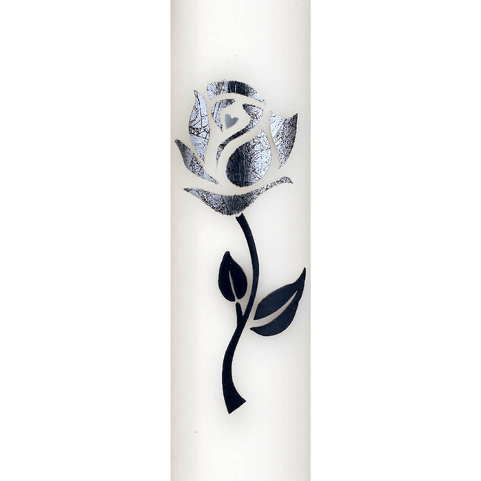 Trauerkerze "Herzrose" - silber schwarz - 230/70mm