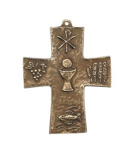 Erste Kommunion Kreuz aus Bronze "Symbolkreuz"