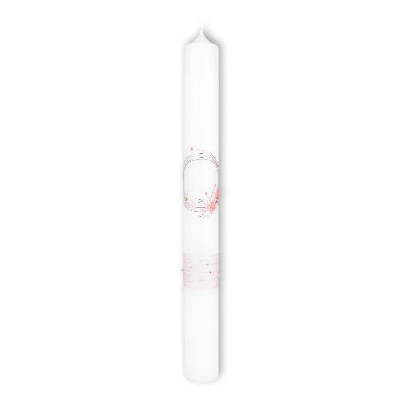Taufkerze "Blumenkranz" rosa  400x40mm