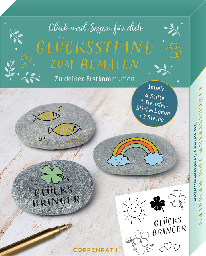 Geschenkset: Viel Glück und viel Segen - Glückssteine zum Bemalen - Zu deiner Erstkommunion