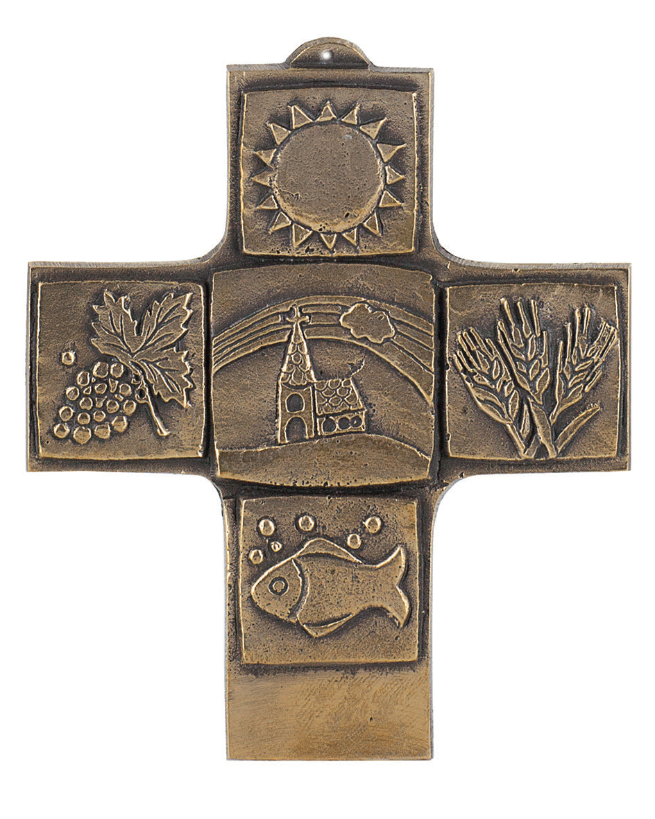 Erste Kommunion Bronzekreuz "Symbole"
