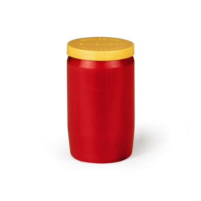 Grabkerze aus 100% Pflanzenöl in Rot, 96×56 mm, ca. 3 Tage Brenndauer.