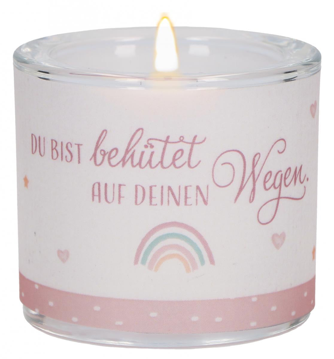Glaswindlicht zur Taufe "Du bist behütet"