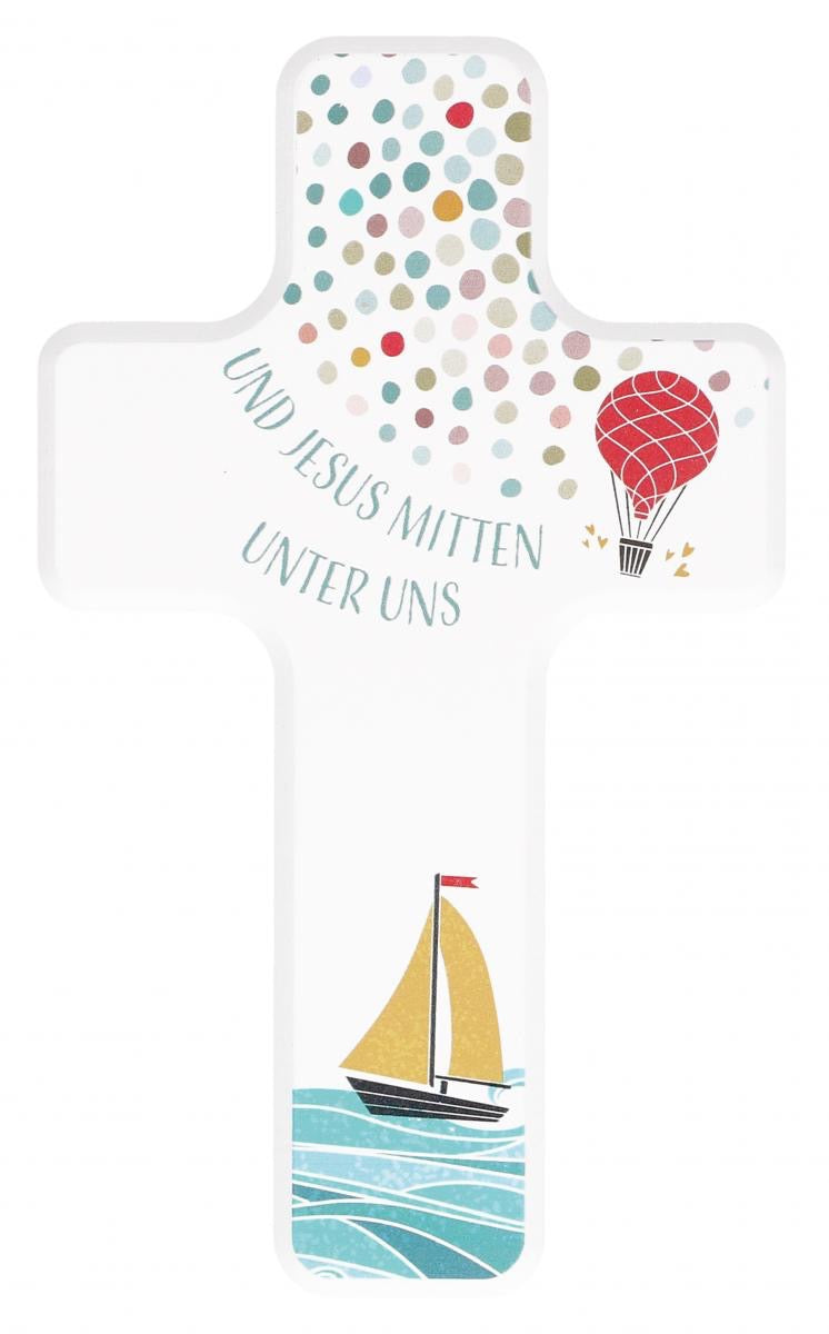 Kinderkreuz aus Holz "Jesus mitten unter uns"