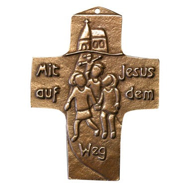 Bronzekreuz Erste Kommunion "Mit Jesus auf dem Weg"