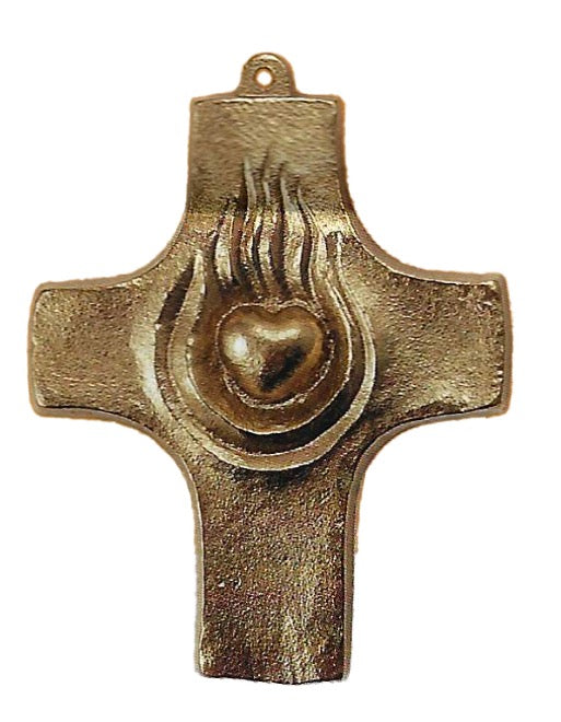 Kommunionkreuz aus Bronze "Brannte nicht unser Herz"