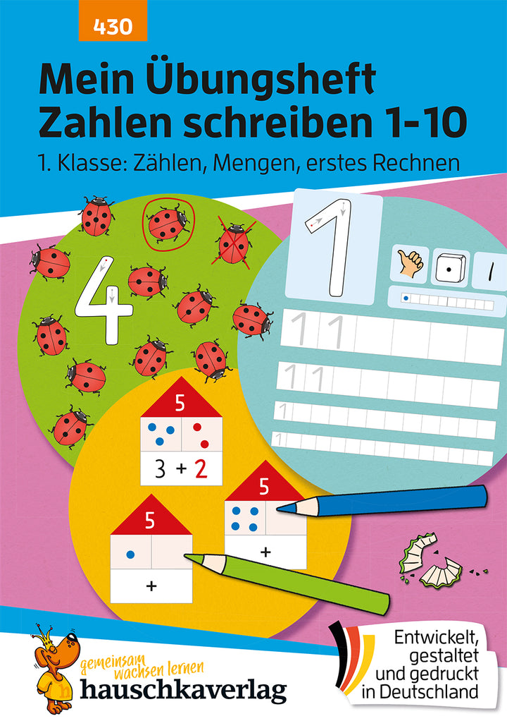 von Ulrike Maier, illustriert von Mascha Greune: Mein Übungsheft Zahlen schreiben lernen 1-10 – Vorschule, Schulanfang, 1. Klasse: Zählen, Mengen, erstes Rechnen