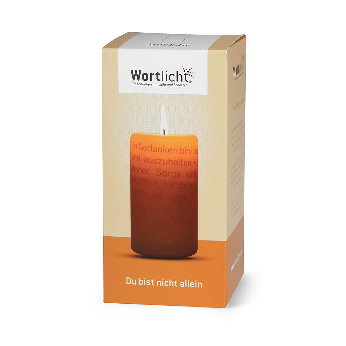 Wortlicht Kerze Trauer - Du bist nicht allein - Verpackt im Geschenkkarton.