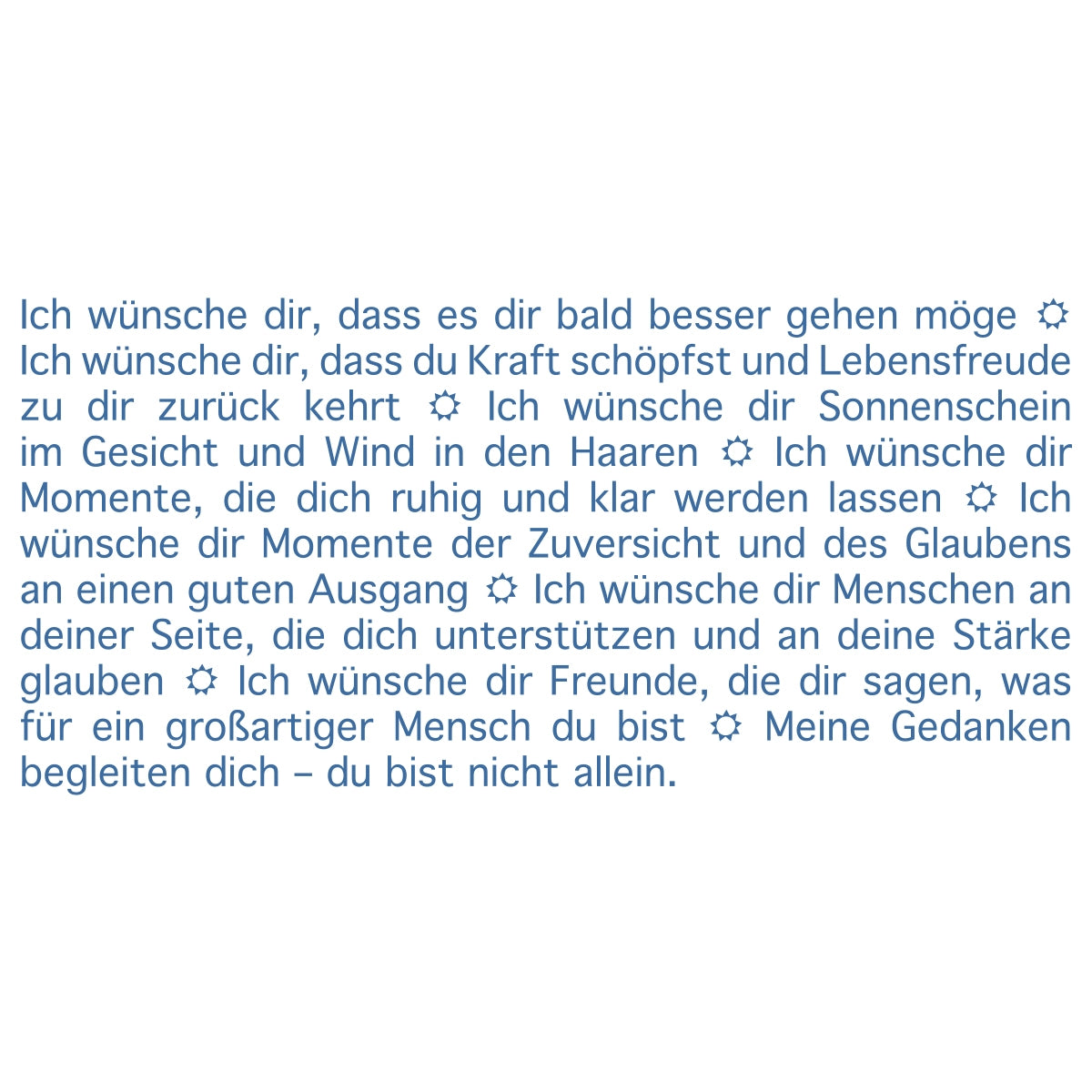 Der Text zur Wortlicht Kerze "Gute Besserung" in blauer Farbe.