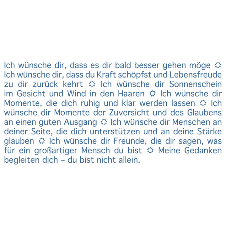Der Text zur Wortlicht Kerze "Gute Besserung" in blauer Farbe.