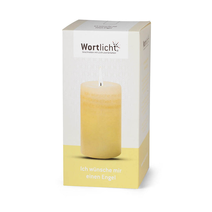 Wortlicht Kerze Trauer - Ich wünsche mir einen Engel im Geschenkkarton.