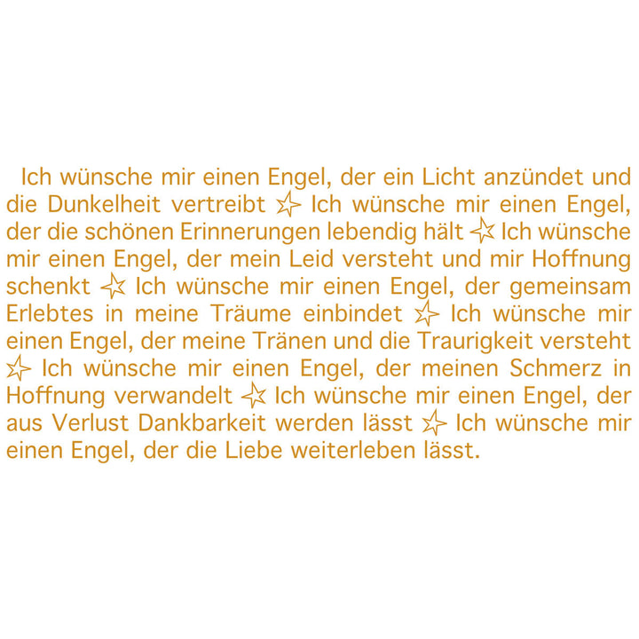 Der Text der Wortlicht Kerze Trauer - Ich wünsche mir einen Engel