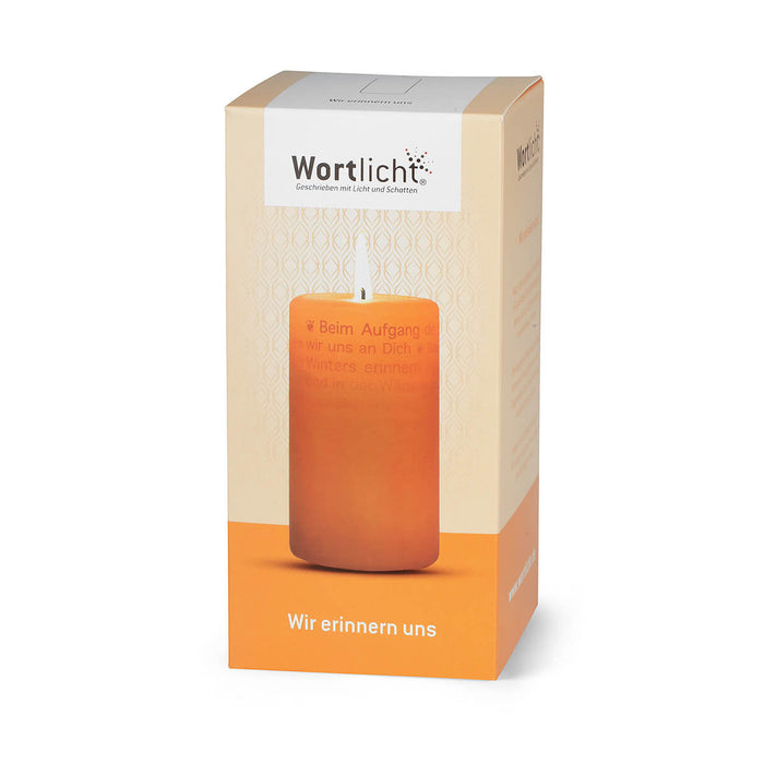 Wortlicht Kerze Trauer "Wir erinnern uns" in Geschenkkarton.