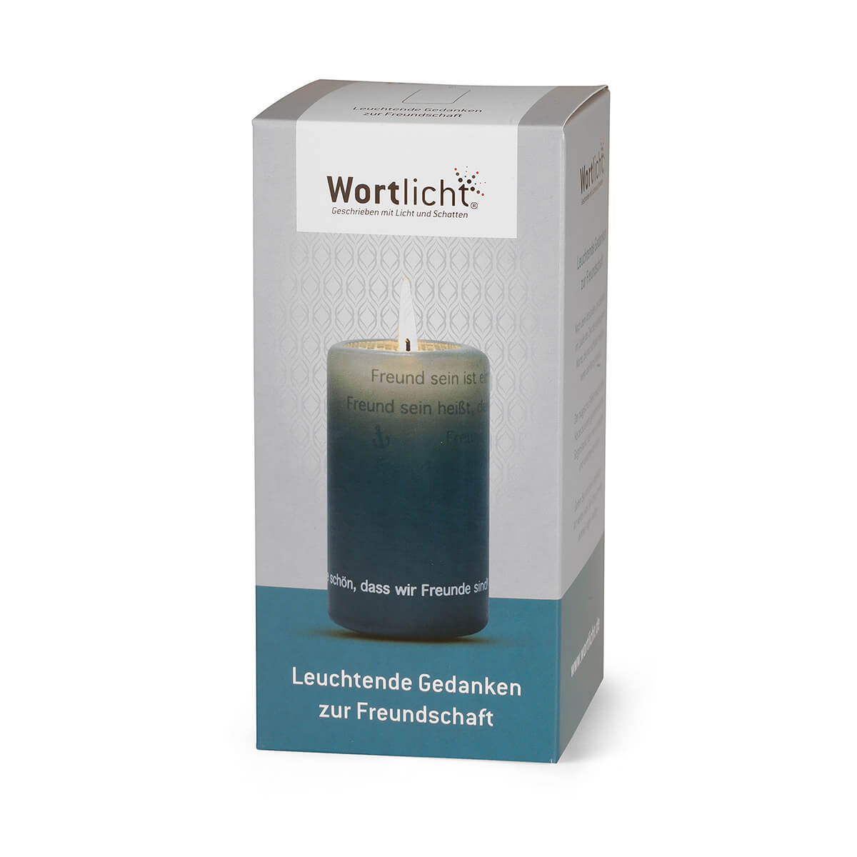 Wortlicht Kerze in Geschenkkarton "Leuchtende Gedanken zur Freundschaft"