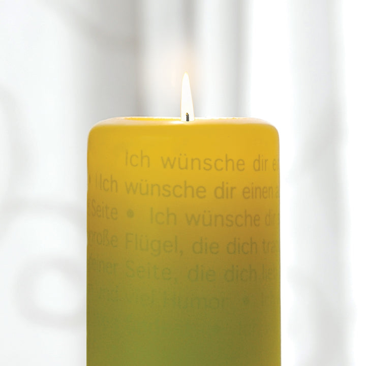 Wortlicht Kerze "Leuchtende Wünsche zur Geburt und Taufe" mit Text