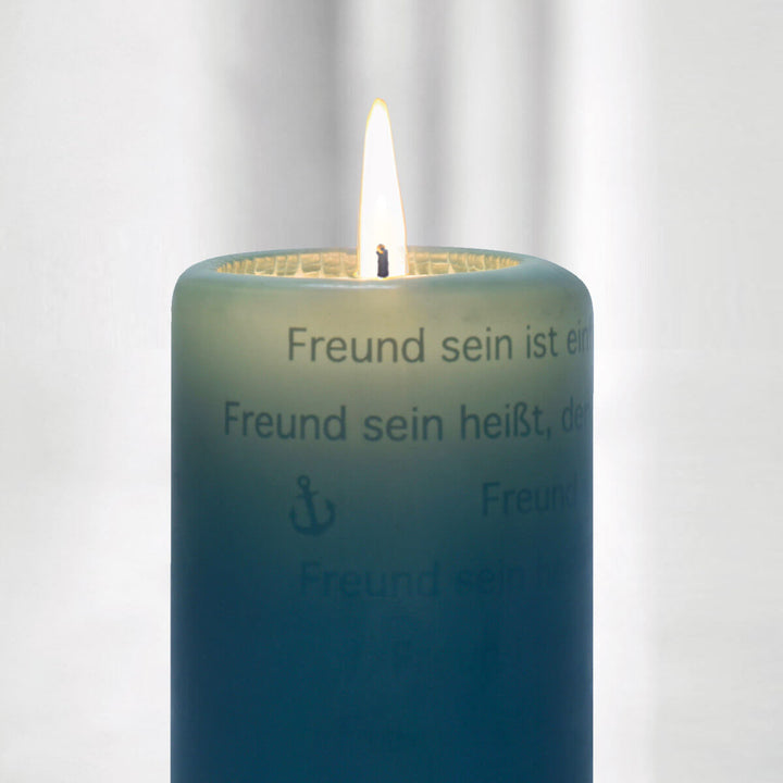 Brennende Wortlicht Kerze "Leuchtende Gedanken zur Freundschaft"