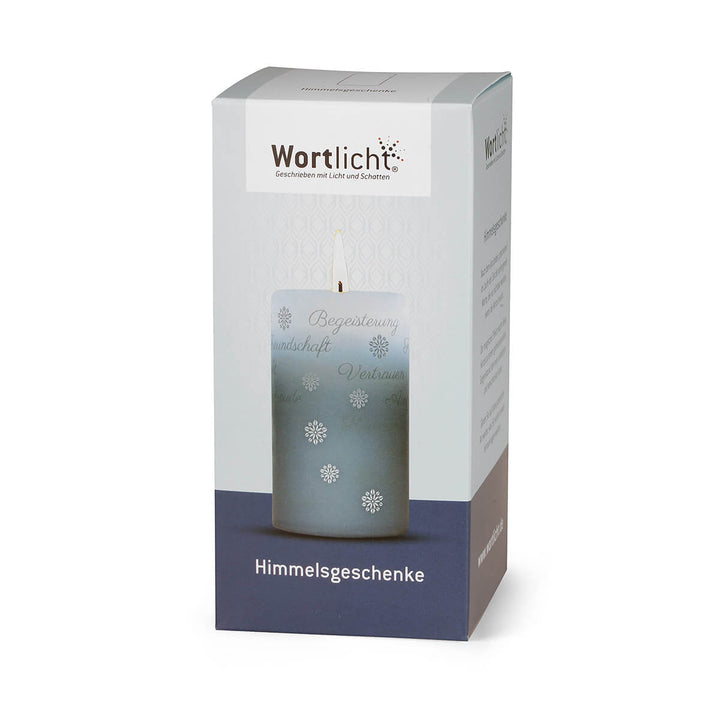 Wortlicht Kerze im Geschenkkarton zum Thema "Geschenke des Himmels"