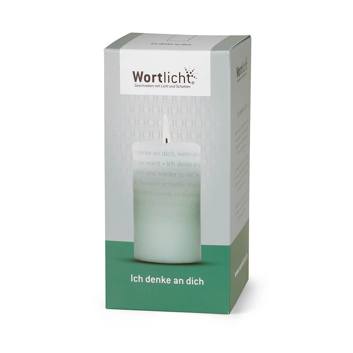 Wortlicht Kerze Trauer "Ich denke an Dich" im Geschenkkartion.