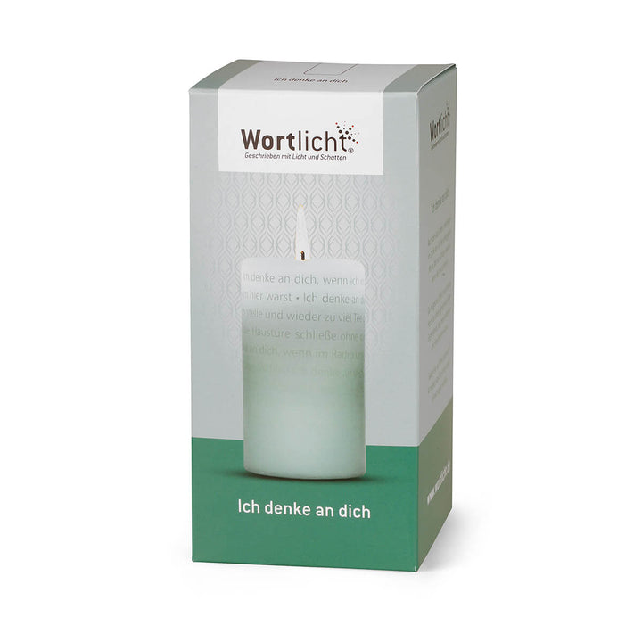 Wortlicht Kerze Trauer "Ich denke an Dich" im Geschenkkartion.