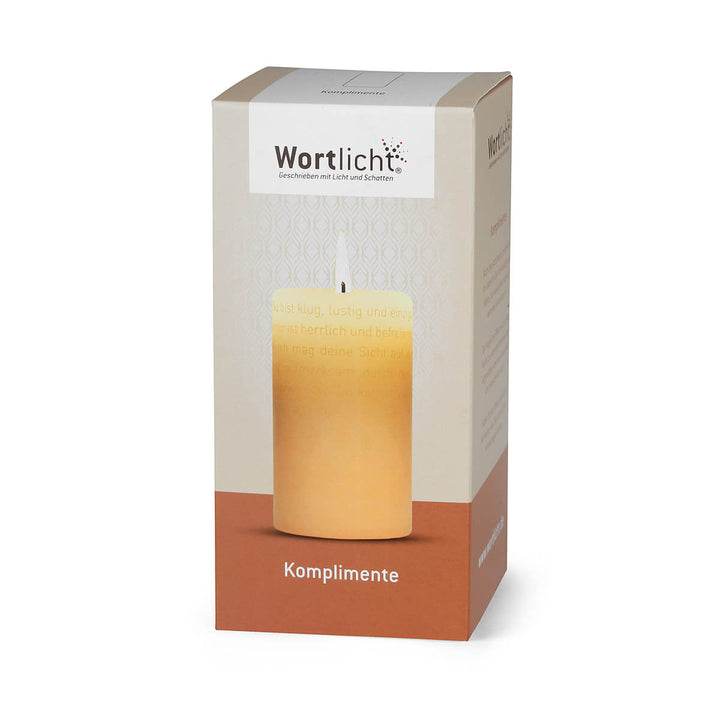 Als intelligentes Geschenk: Wortlicht Kerze - Komplimente
