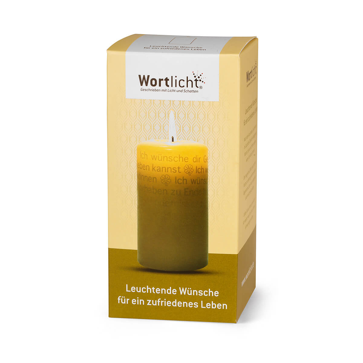 Im Geschenkkarton - Wortlicht Kerze zum Thema "Zufriedenes Leben"