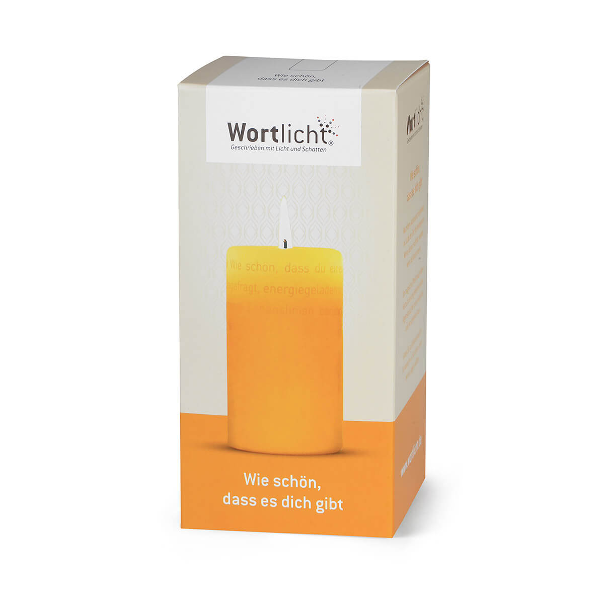 Wortlicht Kerze im Geschenkkarton - Thema: Wie schön, dass es dich gibt.