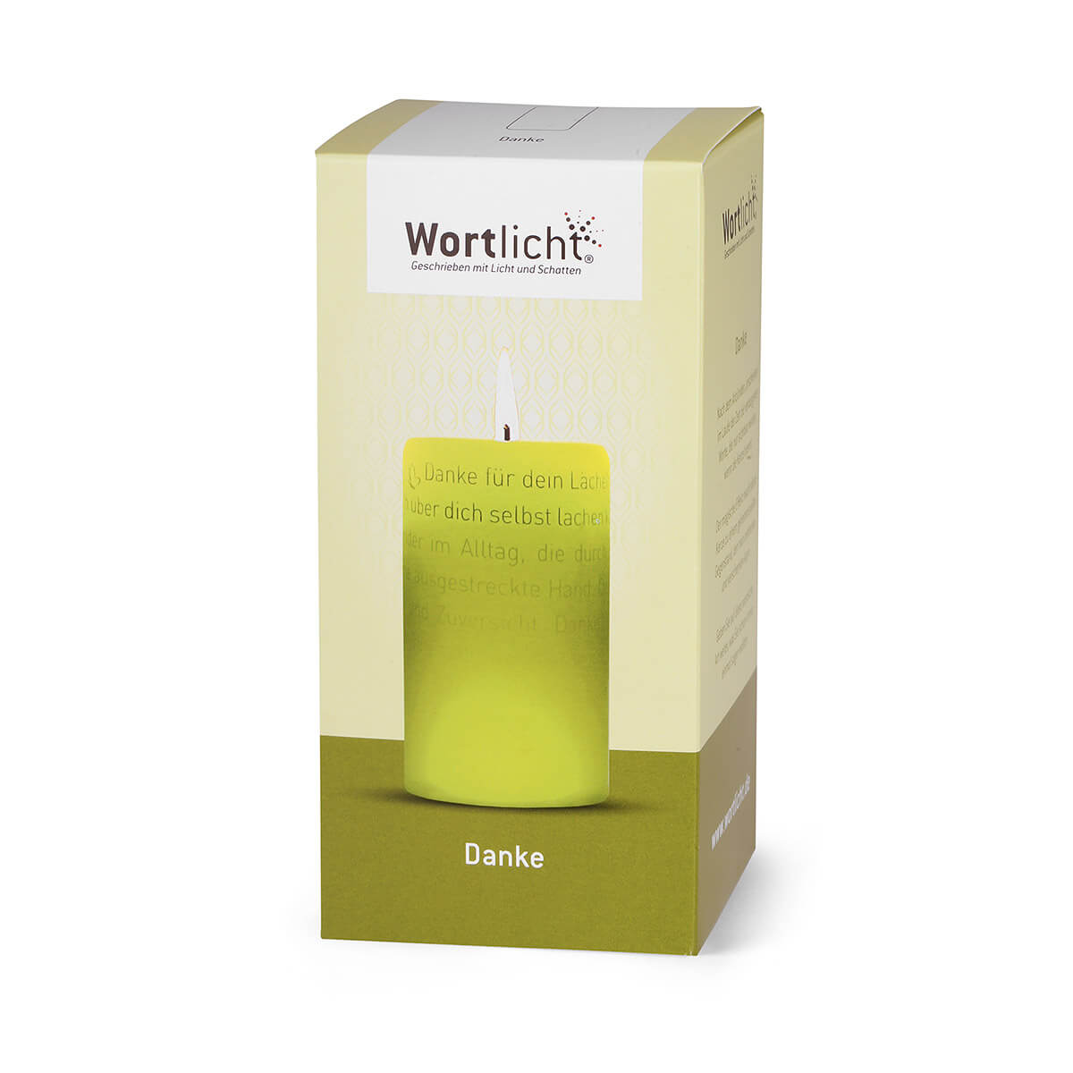 Wortlicht "Danke" im Geschenkkarton mit der Botschaft: Schön, dass es dich gibt.