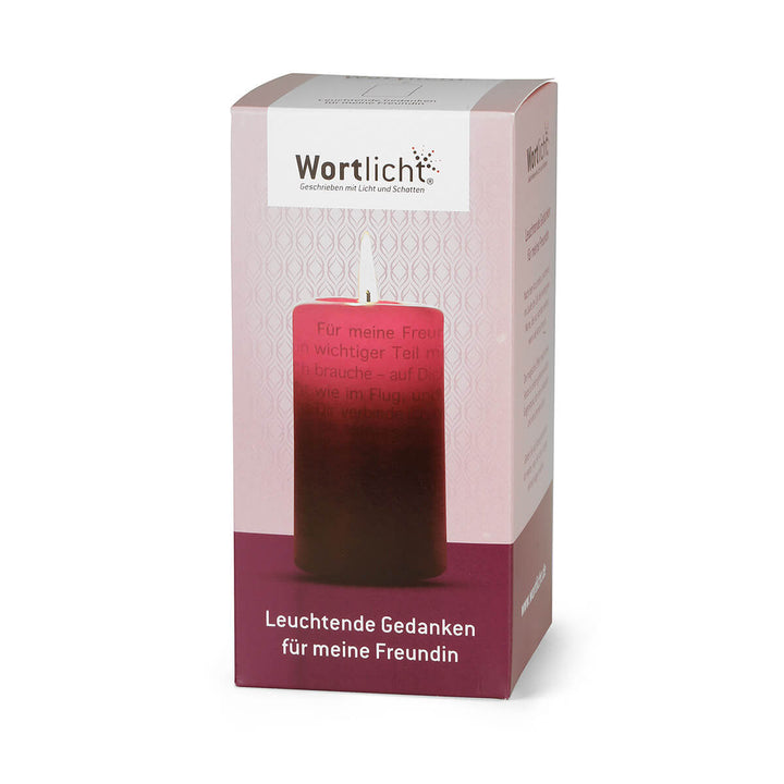 Wortlicht Leuchtende Gedanken für meine Freundin in Geschenkkarton.
