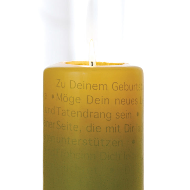 Leuchtende Wortlichtkerze "Wünsche zum Geburtstag" opalgrün