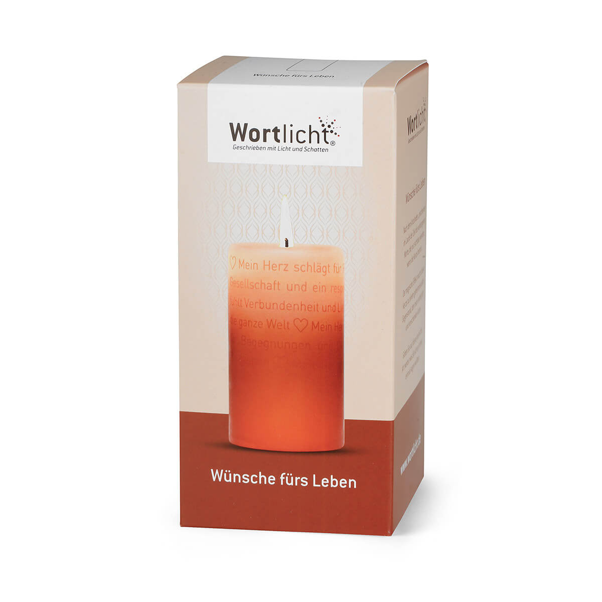 Wortlicht Kerze "Wünsche fürs Leben" als Geschenk verpackt