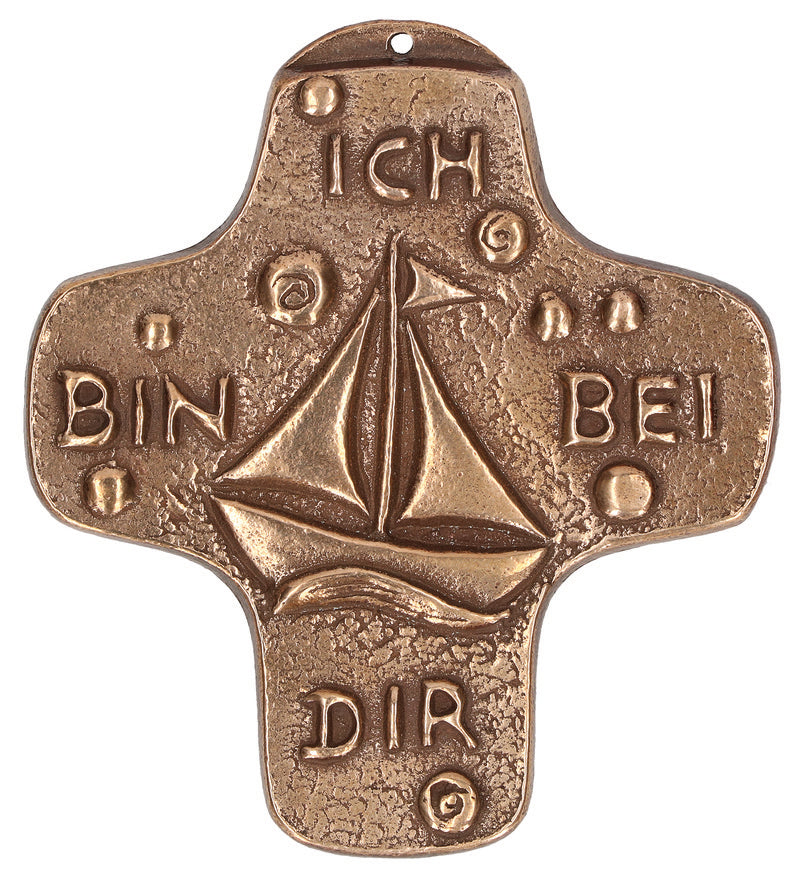Kommunionkreuz mit Motiv Schiff "Ich bin bei Dir"