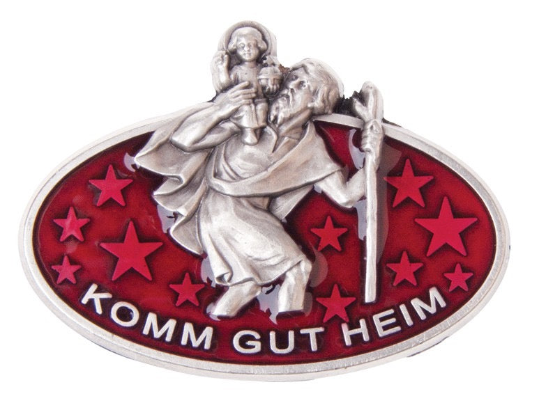 Autoplakette Heiliger Christophorus "Komm gut heim" - rot