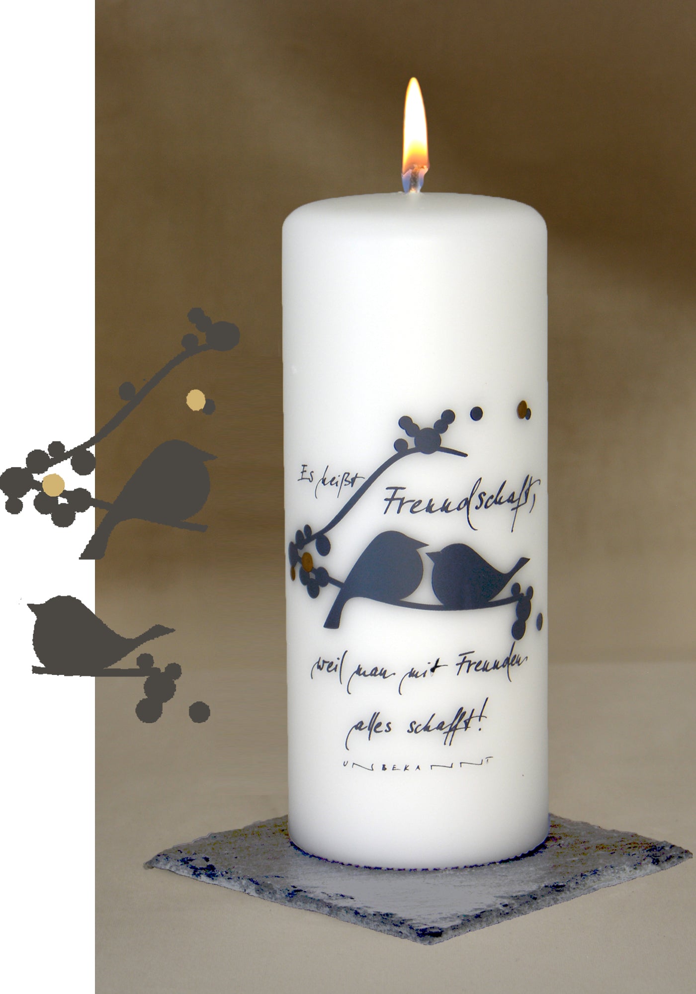 Poesie-Kerze "Es heisst Freundschaft" - 140/70 mm
