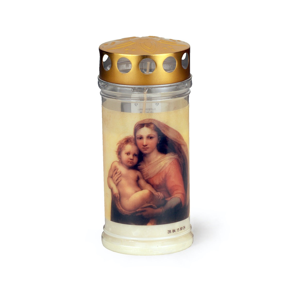 Grablicht mit Golddeckel - Motiv Madonna Brenndauer ca. 4 Tage