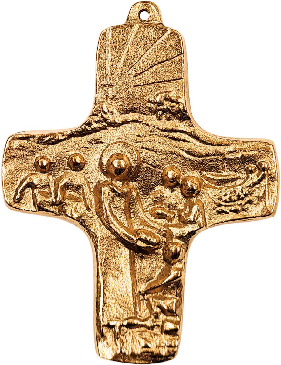 Erstkommunionkreuz aus Bronze "Kommt und esst"