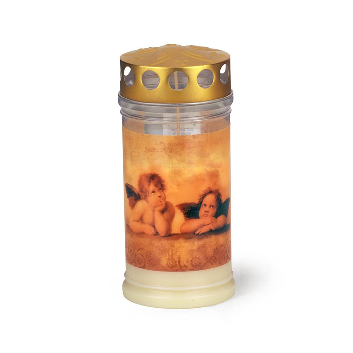 Grablicht mit Golddeckel - Engelmotiv Brenndauer ca. 4 Tage