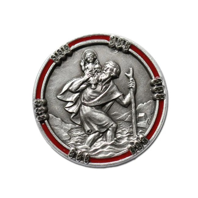Metallplakette Christophorus mit Magnet rot