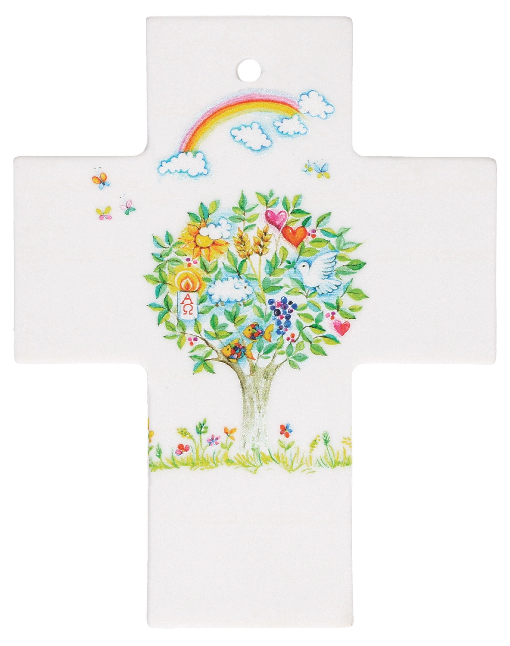Kreuz aus Porzellan "Lebensbaum"