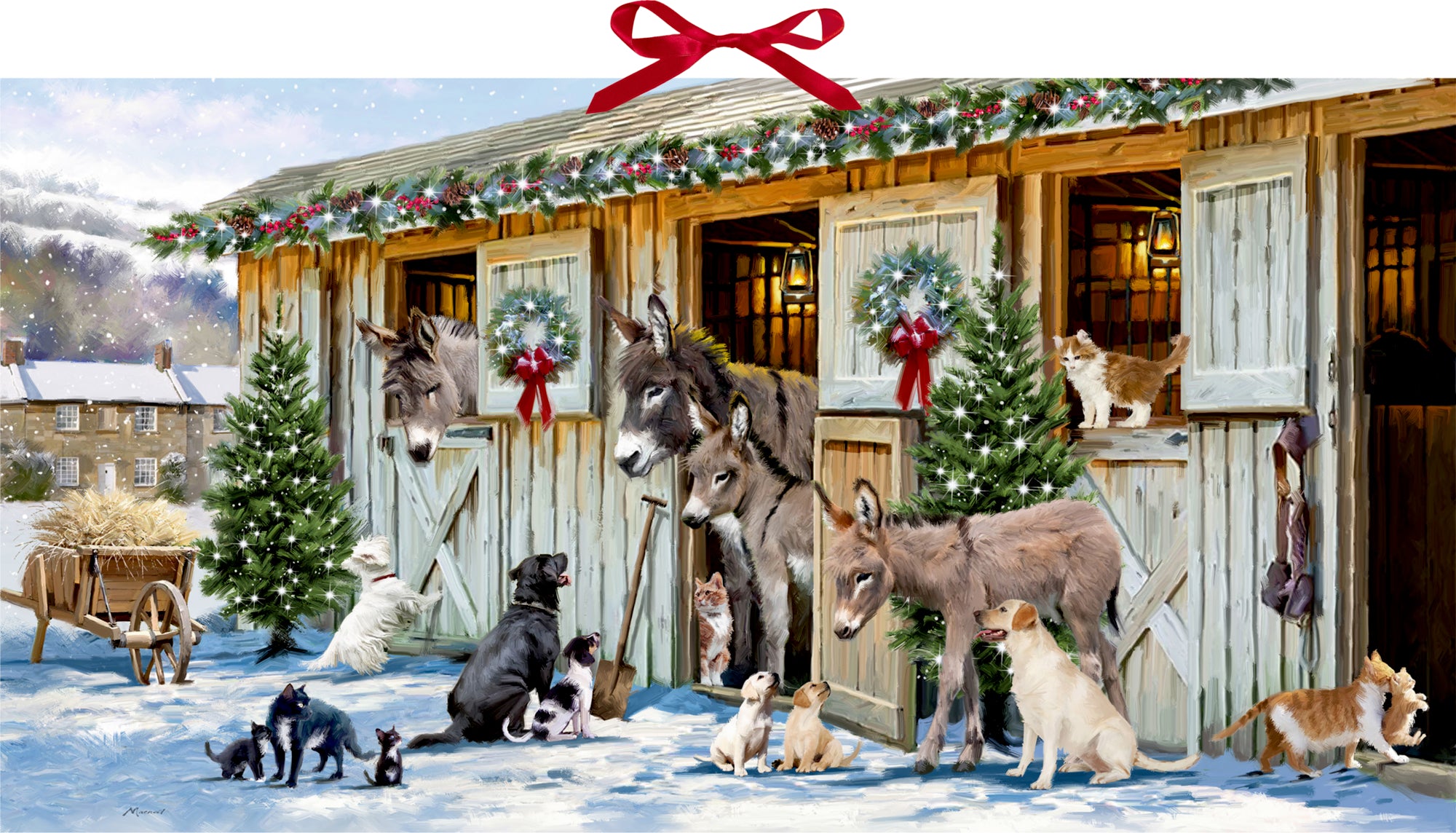 illustriert von Richard Mcneil: Wand-Adventskalender – Nostalgische Weihnacht bei den Tieren im Stall -